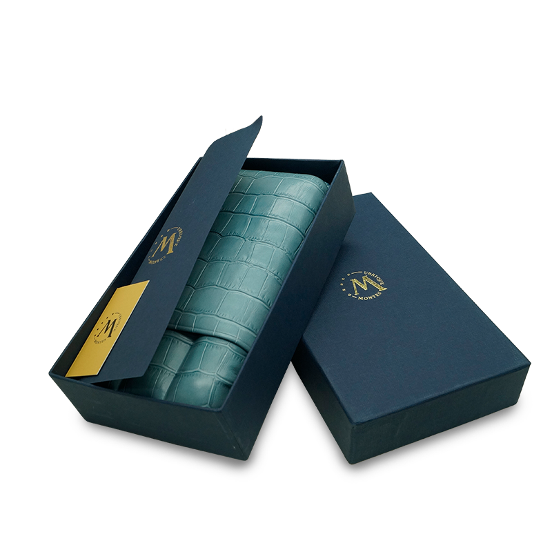 Montes Gerçek Deri El Yapımı 60 Ring Krokodil Aguamarina Üçlü Puro Kılıfı