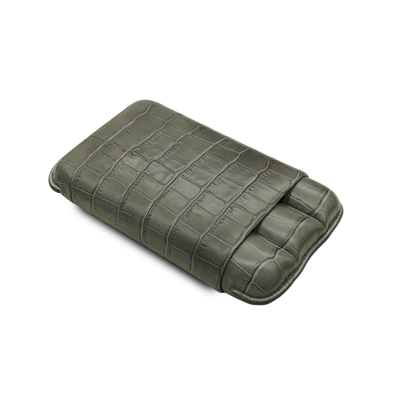 Montes Gerçek Deri El Yapımı 60 Ring Krokodil Ceniza Üçlü Puro Kılıfı