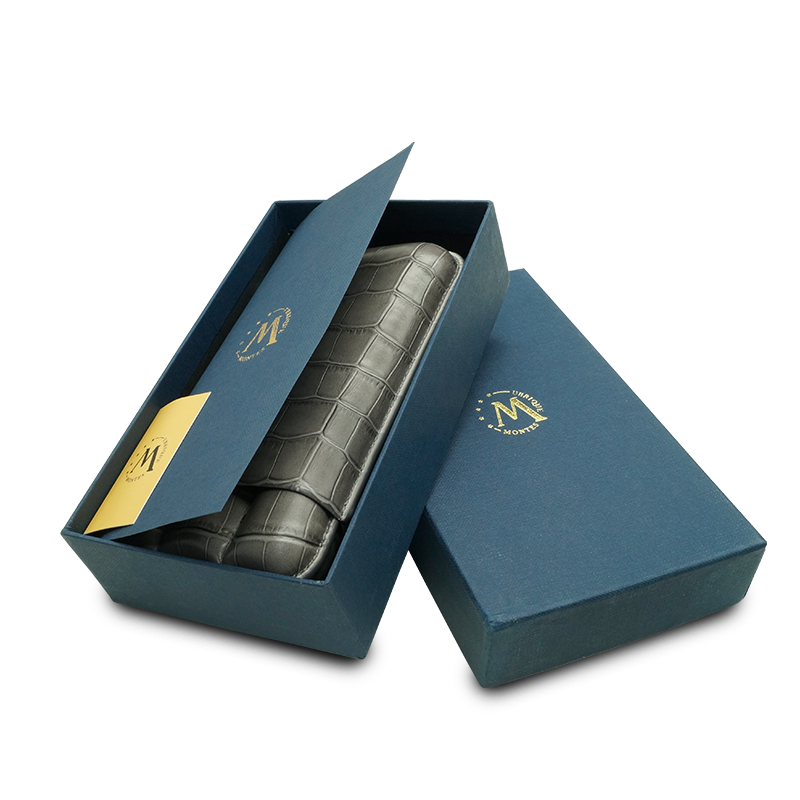 Montes Gerçek Deri El Yapımı 60 Ring Krokodil Ceniza Üçlü Puro Kılıfı