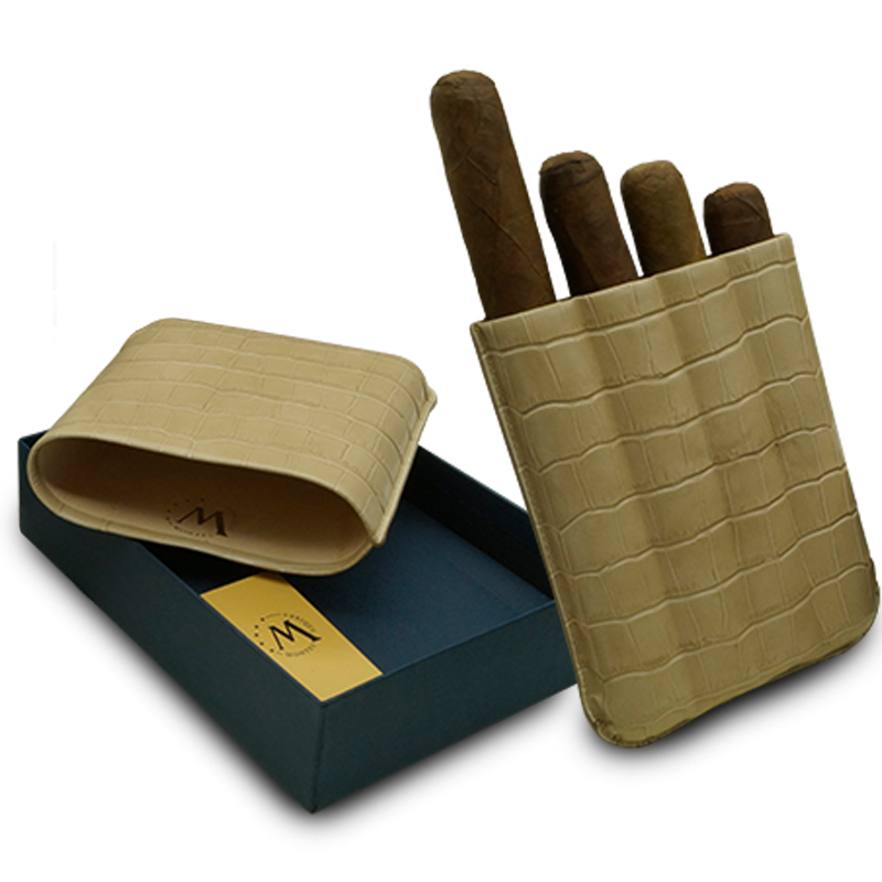 Montes Gerçek Deri El Yapımı 60 Ring Krokodil Piedra Dörtlü Puro Kılıfı
