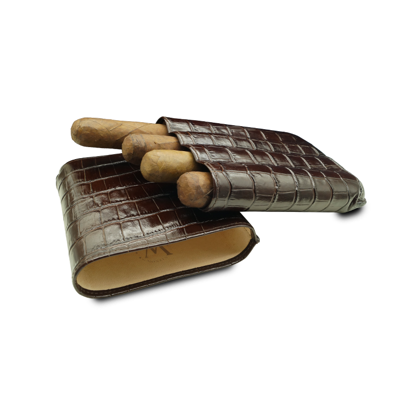 Montes Gerçek Deri El Yapımı 60 Ring Krokodil Tabaco Dörtlü Puro Kılıfı