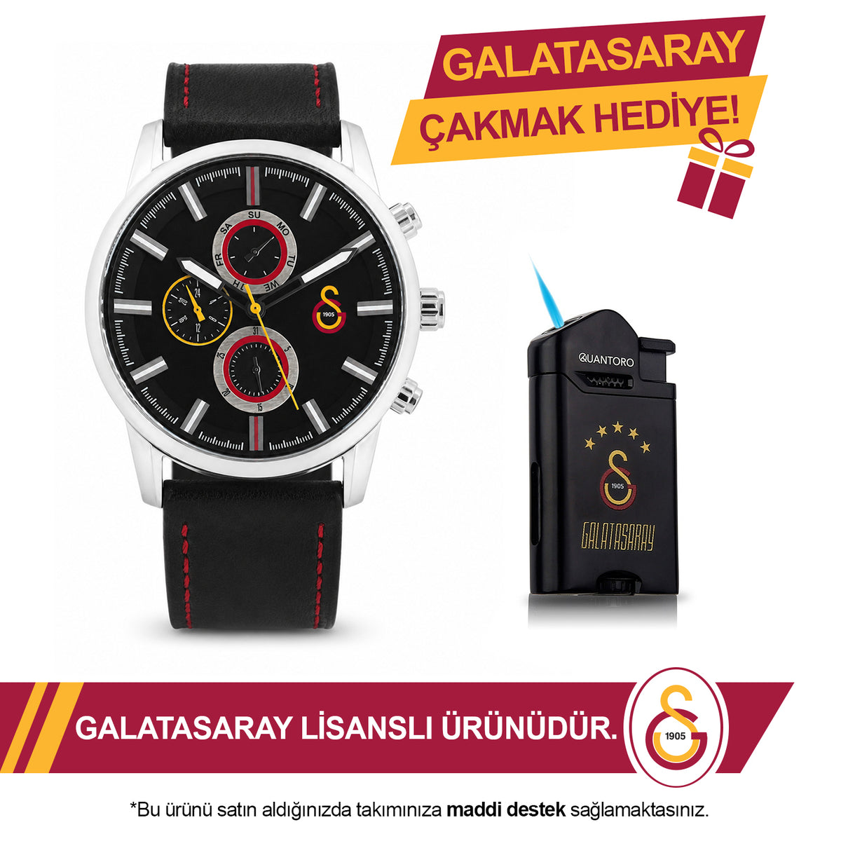 Galatasaray Deri Kol Saati U13855 - GS Çakmak Hediyeli
