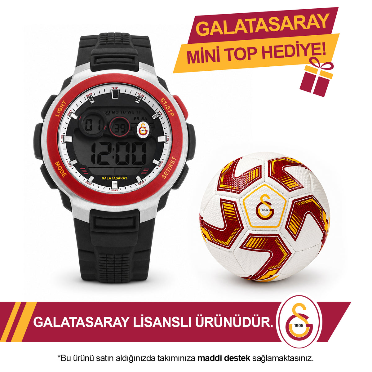 Galatasaray Digital Wristwatch U13596 - GS Keychain Included as a Gift
