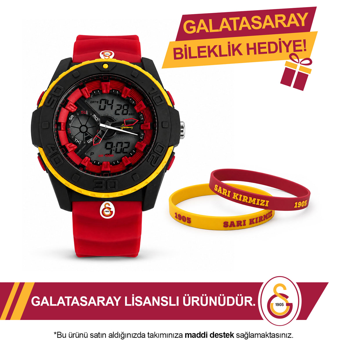 Galatasaray Analog-Digital Wristwatch U13947 - GS Keychain Included as a Gift