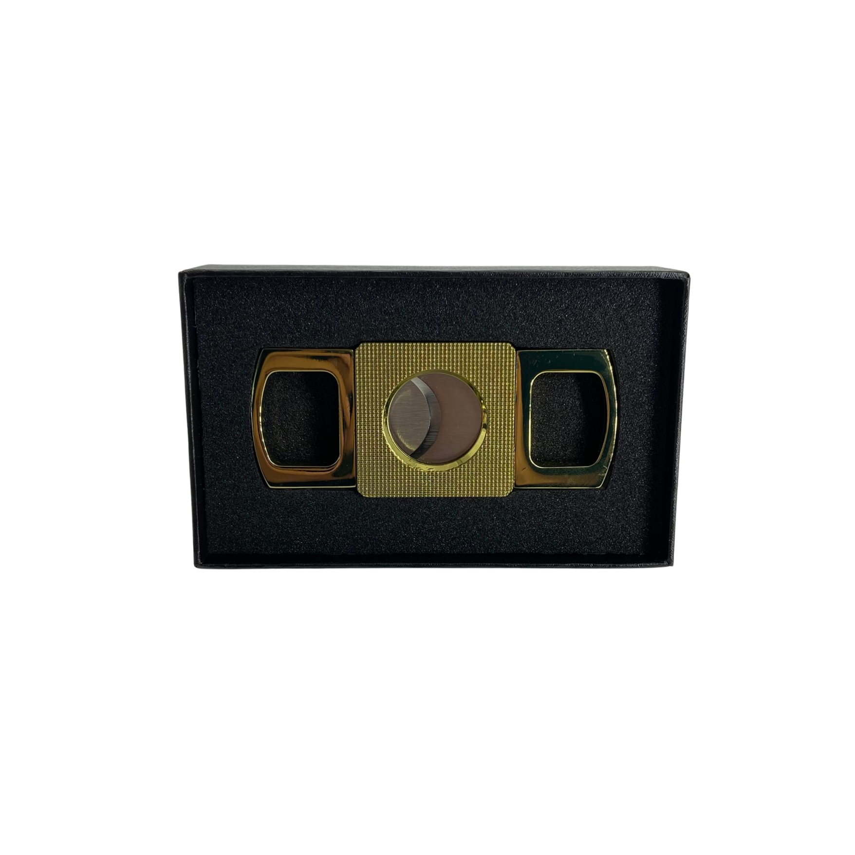 QNN Altın Renkli Gövdesi Desenli Köşeli Puro Kesici