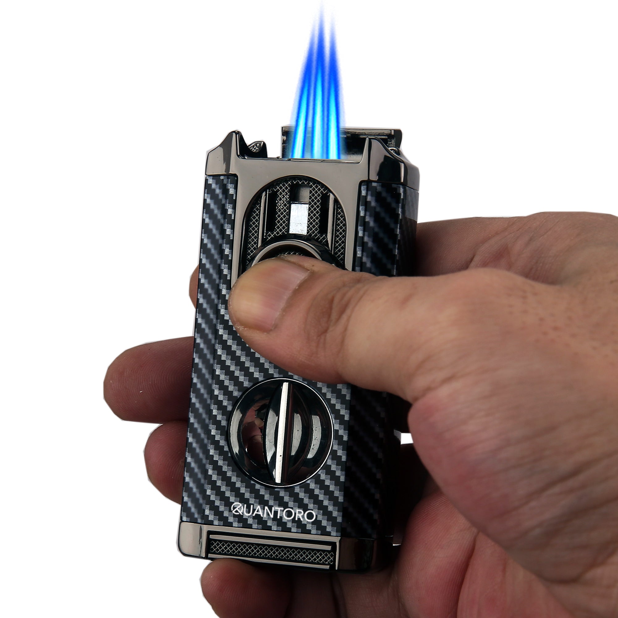 Quantoro MGM05-67 Triple Jet Flame Snow Nickel Lighter with Cutting Edge