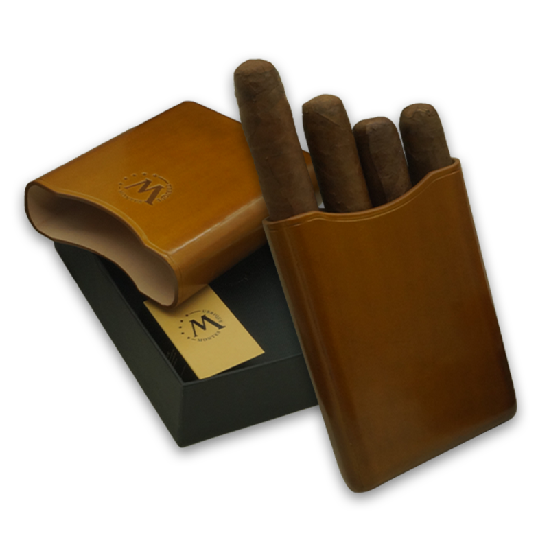 Montes Gerçek Deri El Yapımı 55 Ring Munich Dörtlü Puro Kılıfı