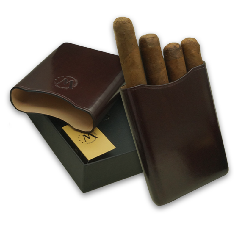 Montes Gerçek Deri El Yapımı 55 Ring Viena Dörtlü Puro Kılıfı