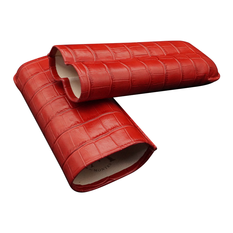 Montes Gerçek Deri El Yapımı 60 Ring Krokodil Fuego İkili Puro Kılıfı