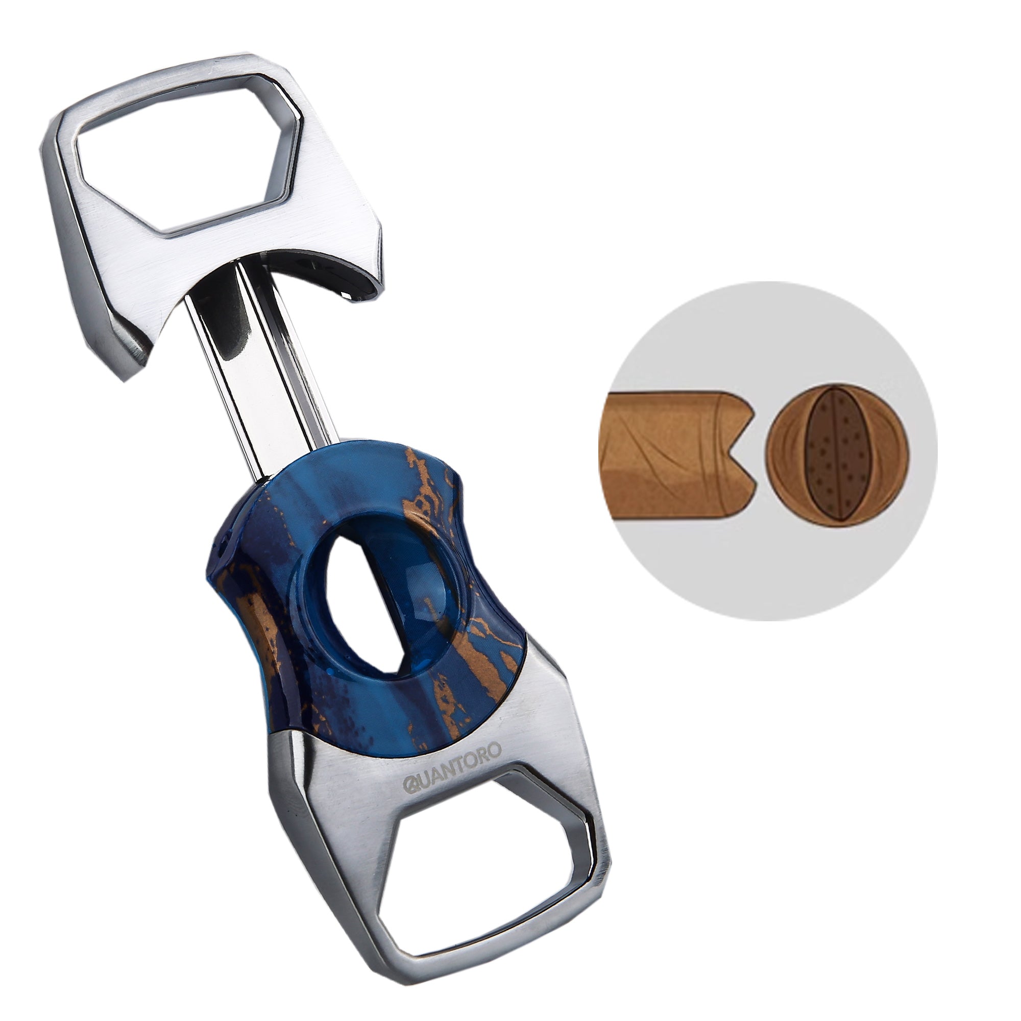 Quantoro QC-9 V-Cut Chrome Blue Marble Cigar Cutter