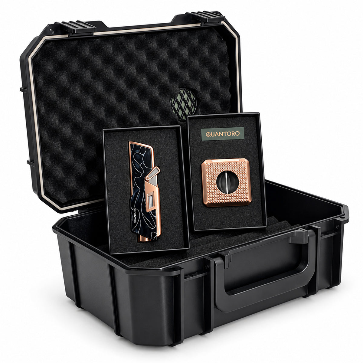3'lü Bronz Puro Seti | Premium Çakmak+Puro Kesici+Seyahat Humidoru