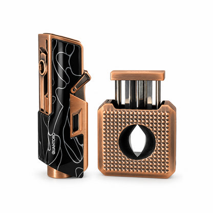 3'lü Bronz Puro Seti | Premium Çakmak+Puro Kesici+Seyahat Humidoru