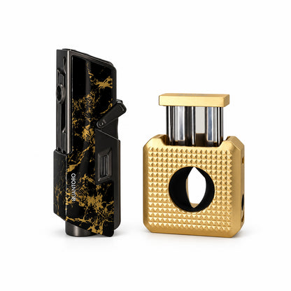 3'lü Gold Puro Seti | Premium Çakmak+Puro Kesici+Seyahat Humidoru