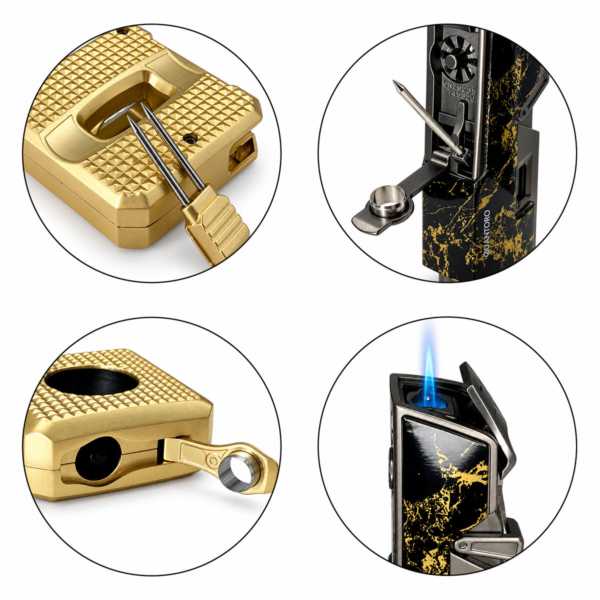 3'lü Gold Puro Seti | Premium Çakmak+Puro Kesici+Seyahat Humidoru