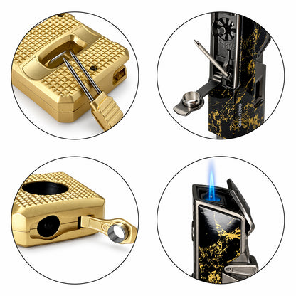 3'lü Gold Puro Seti | Premium Çakmak+Puro Kesici+Seyahat Humidoru