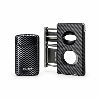 3'lü Karbon Puro Seti | Premium Çakmak+Puro Kesici+Seyahat Humidoru