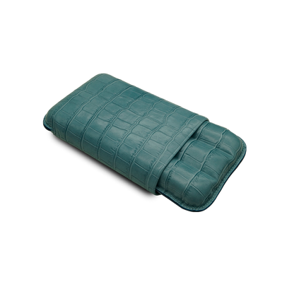 Montes Gerçek Deri El Yapımı 60 Ring Krokodil Aguamarina Üçlü Puro Kılıfı