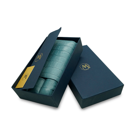 Montes Gerçek Deri El Yapımı 60 Ring Krokodil Aguamarina Üçlü Puro Kılıfı