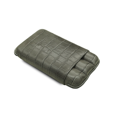 Montes Gerçek Deri El Yapımı 60 Ring Krokodil Ceniza Üçlü Puro Kılıfı