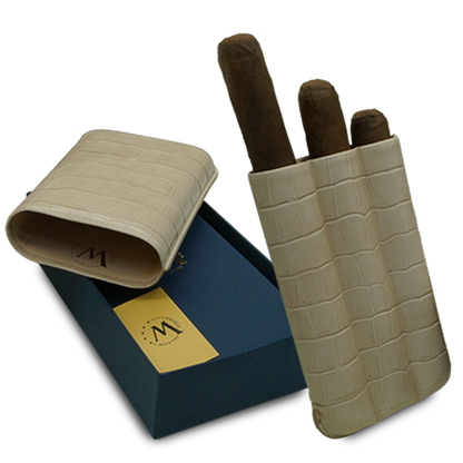 Montes Gerçek Deri El Yapımı 60 Ring Krokodil Piedra Üçlü Puro Kılıfı