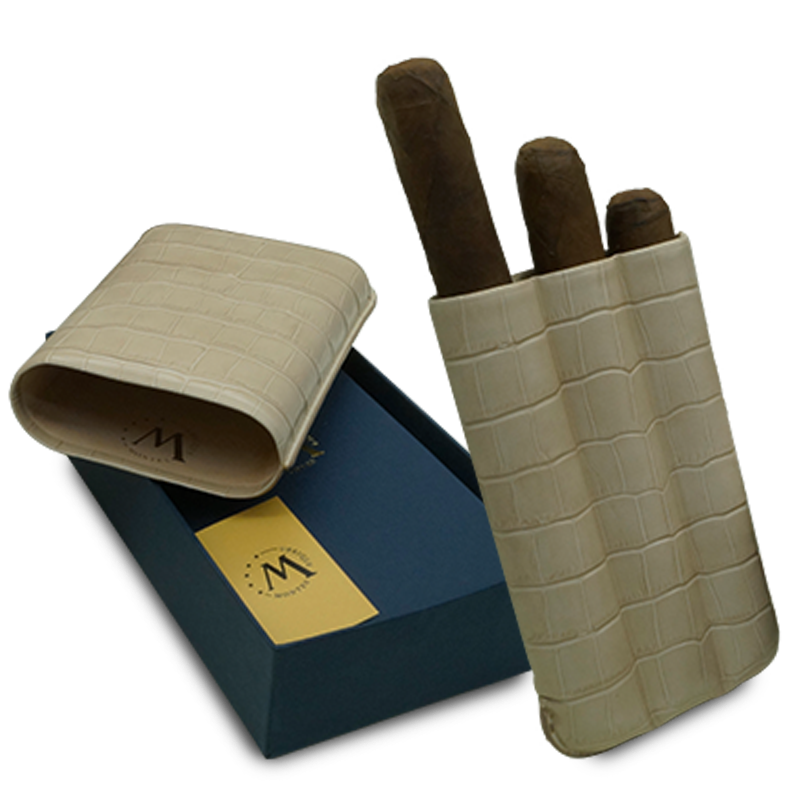 Montes Gerçek Deri El Yapımı 60 Ring Krokodil Piedra Üçlü Puro Kılıfı