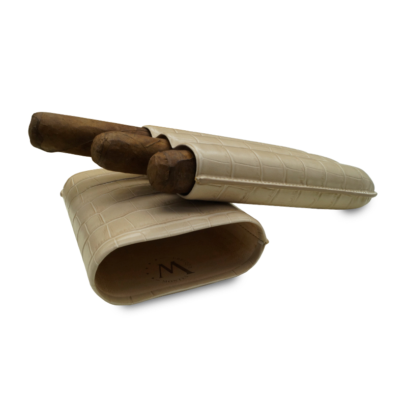 Montes Gerçek Deri El Yapımı 60 Ring Krokodil Piedra Üçlü Puro Kılıfı