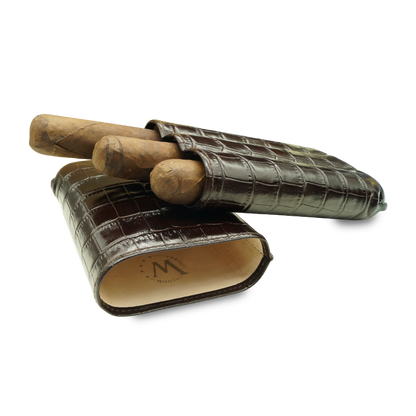 Montes Gerçek Deri El Yapımı 60 Ring Krokodil Tabaco Üçlü Puro Kılıfı