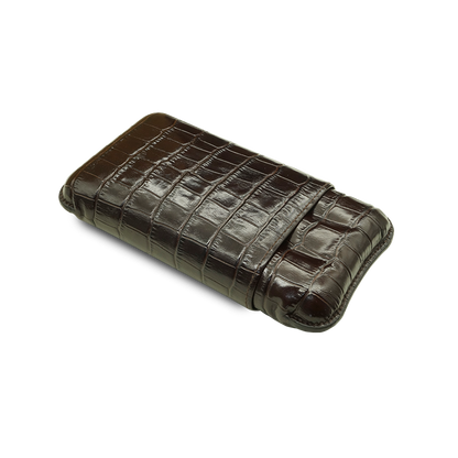 Montes Gerçek Deri El Yapımı 60 Ring Krokodil Tabaco Üçlü Puro Kılıfı
