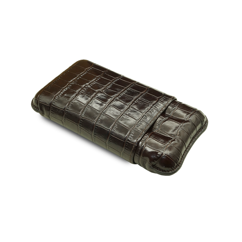 Montes Gerçek Deri El Yapımı 60 Ring Krokodil Tabaco Üçlü Puro Kılıfı