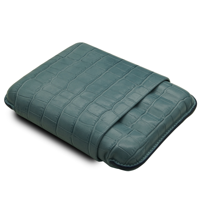 Montes Gerçek Deri El Yapımı 60 Ring Krokodil Aguamarina Dörtlü Puro Kılıfı