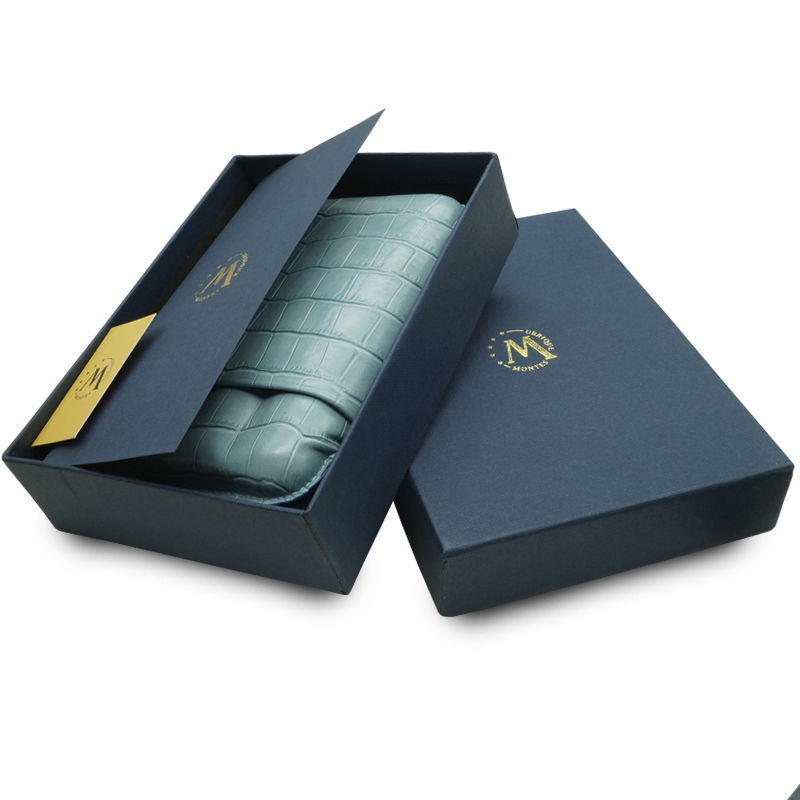 Montes Gerçek Deri El Yapımı 60 Ring Krokodil Aguamarina Dörtlü Puro Kılıfı