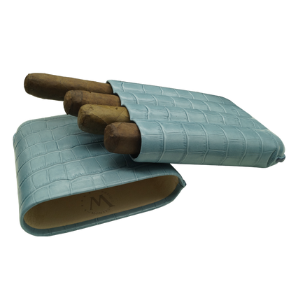 Montes Gerçek Deri El Yapımı 60 Ring Krokodil Aguamarina Dörtlü Puro Kılıfı