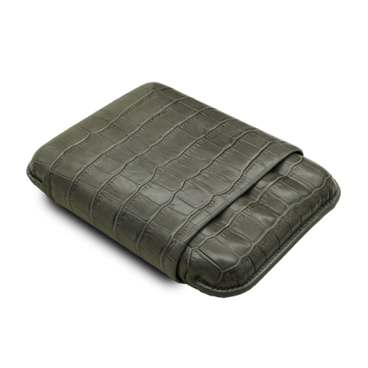 Montes Gerçek Deri El Yapımı 60 Ring Krokodil Ceniza Dörtlü Puro Kılıfı