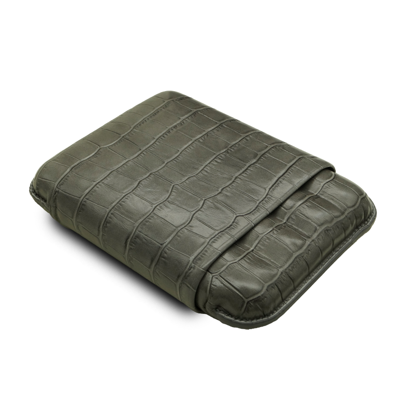 Montes Gerçek Deri El Yapımı 60 Ring Krokodil Ceniza Dörtlü Puro Kılıfı