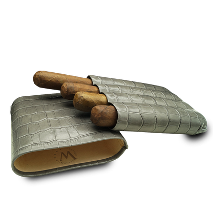 Montes Gerçek Deri El Yapımı 60 Ring Krokodil Ceniza Dörtlü Puro Kılıfı