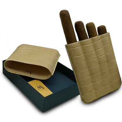 Montes Gerçek Deri El Yapımı 60 Ring Krokodil Piedra Dörtlü Puro Kılıfı