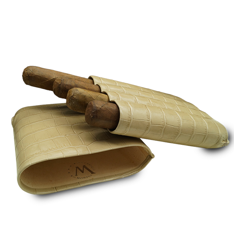 Montes Gerçek Deri El Yapımı 60 Ring Krokodil Piedra Dörtlü Puro Kılıfı
