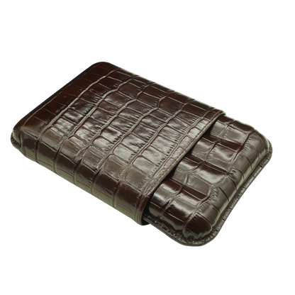 Montes Gerçek Deri El Yapımı 60 Ring Krokodil Tabaco Dörtlü Puro Kılıfı