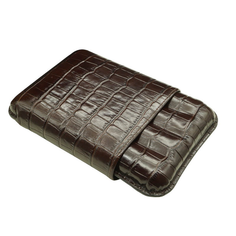 Montes Gerçek Deri El Yapımı 60 Ring Krokodil Tabaco Dörtlü Puro Kılıfı