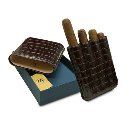 Montes Gerçek Deri El Yapımı 60 Ring Krokodil Tabaco Dörtlü Puro Kılıfı