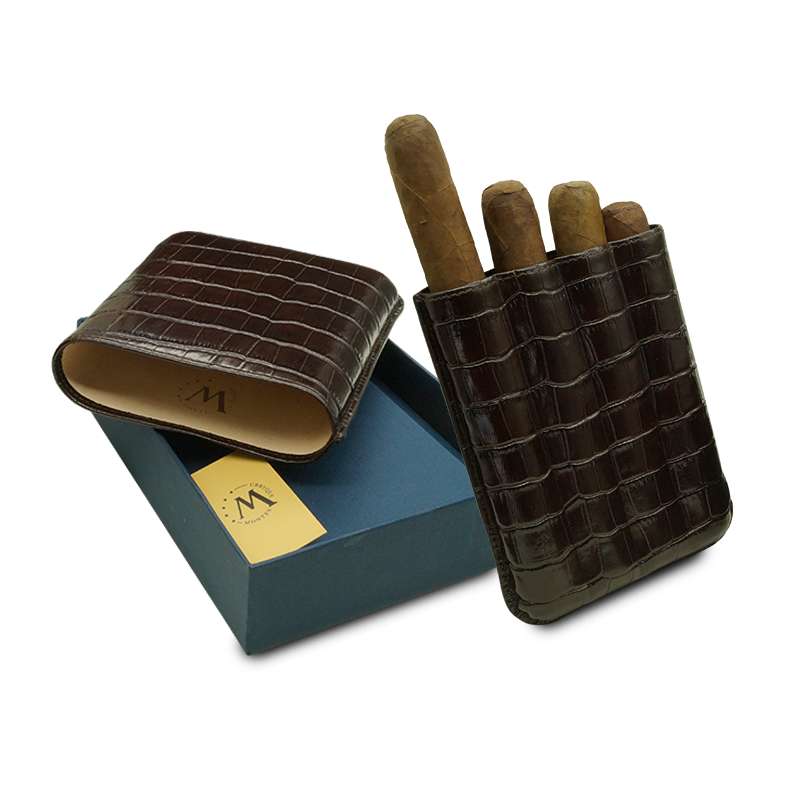 Montes Gerçek Deri El Yapımı 60 Ring Krokodil Tabaco Dörtlü Puro Kılıfı