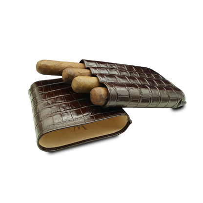 Montes Gerçek Deri El Yapımı 60 Ring Krokodil Tabaco Dörtlü Puro Kılıfı