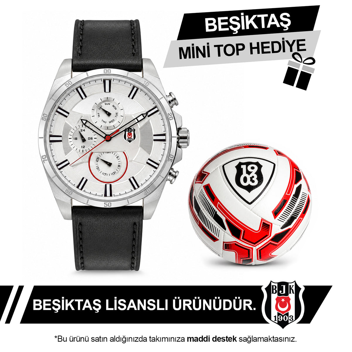 Beşiktaş Lisanslı Kol Saati B01919P-02 - BJK Mini Top Hediyeli