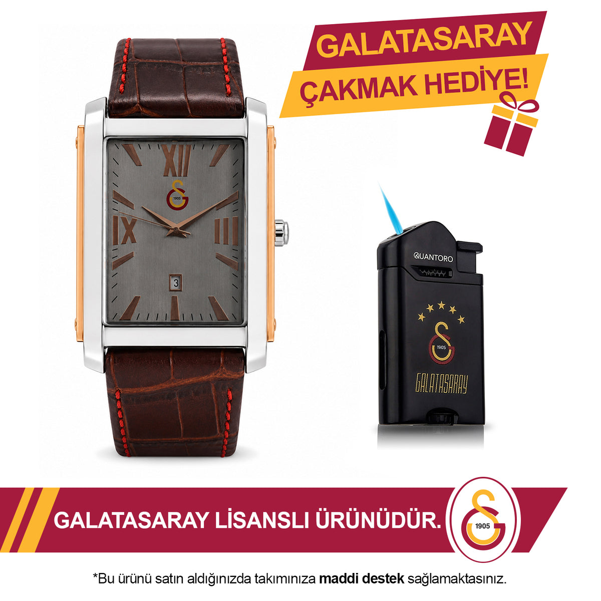 Galatasaray Leather Wristwatch U13632 - GS Keychain Included as a Gift