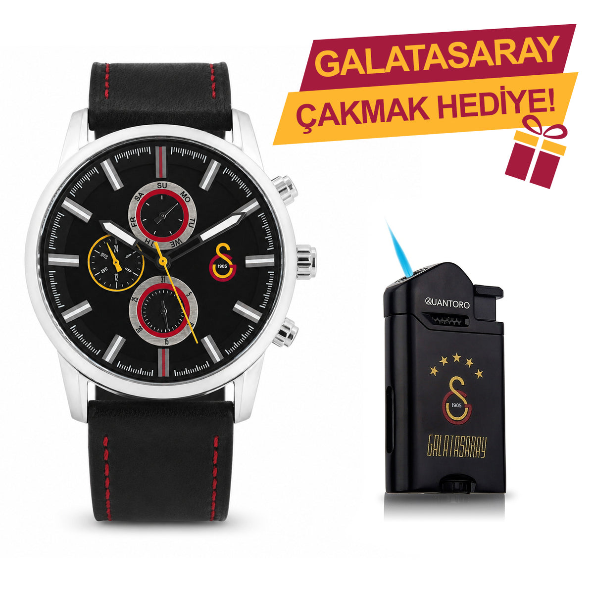 Galatasaray Leather Wristwatch U13855 - GS Keychain Included as a Gift
