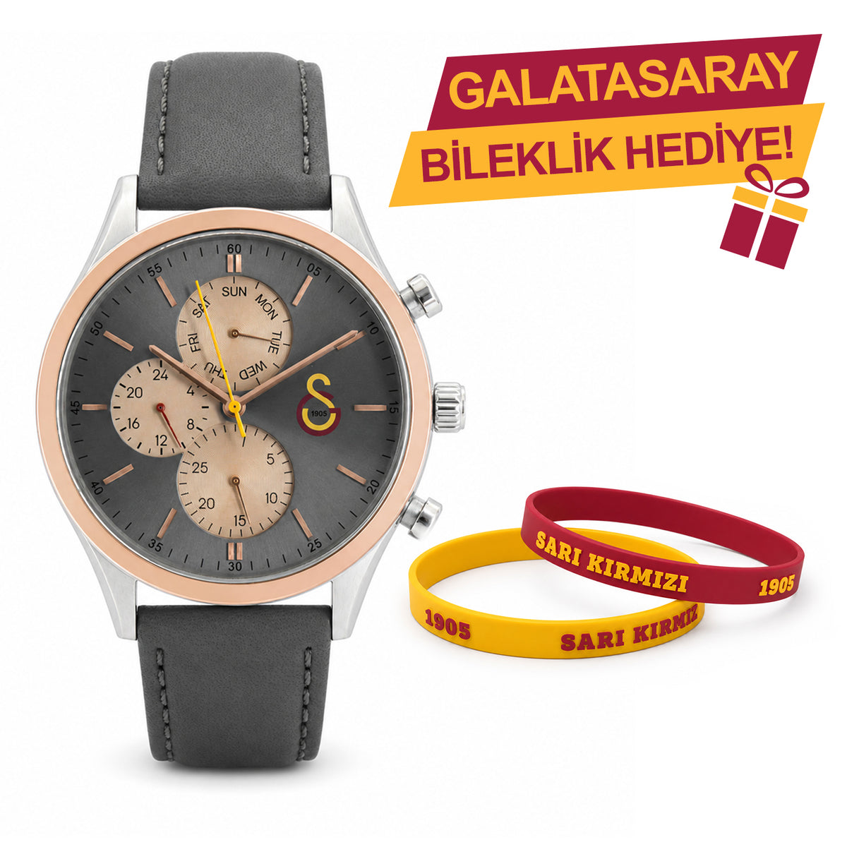 Galatasaray Leather Wristwatch U13857 - GS Keychain Included as a Gift