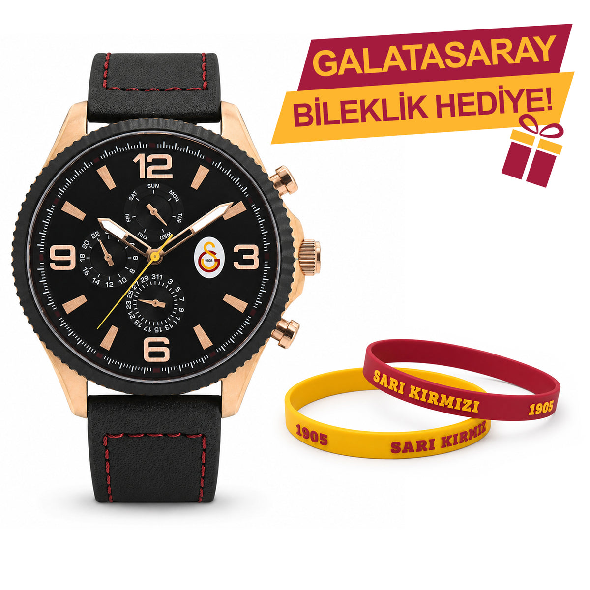 Galatasaray Leather Wristwatch U13926 - GS Keychain Included as a Gift