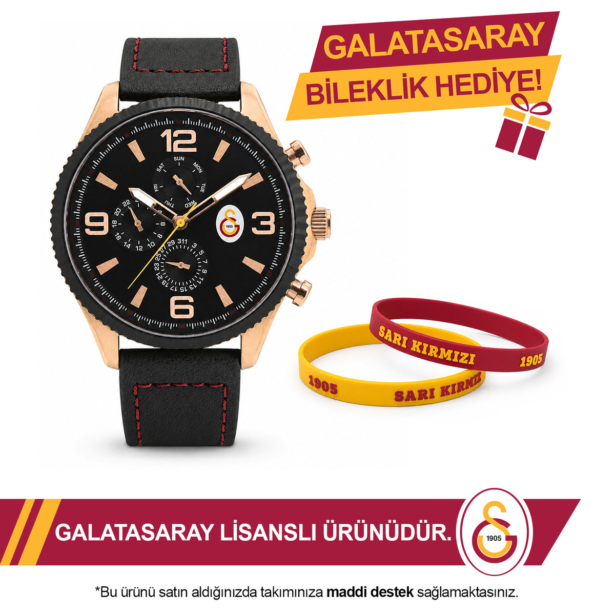 Galatasaray Leather Wristwatch U13926 - GS Keychain Included as a Gift