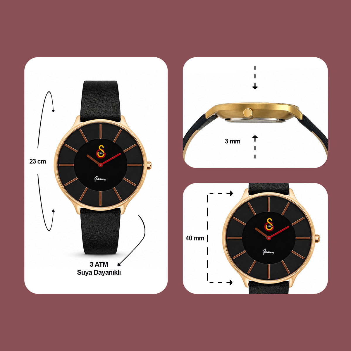 Galatasaray Leather Wristwatch U14252 - GS Keychain Included as a Gift