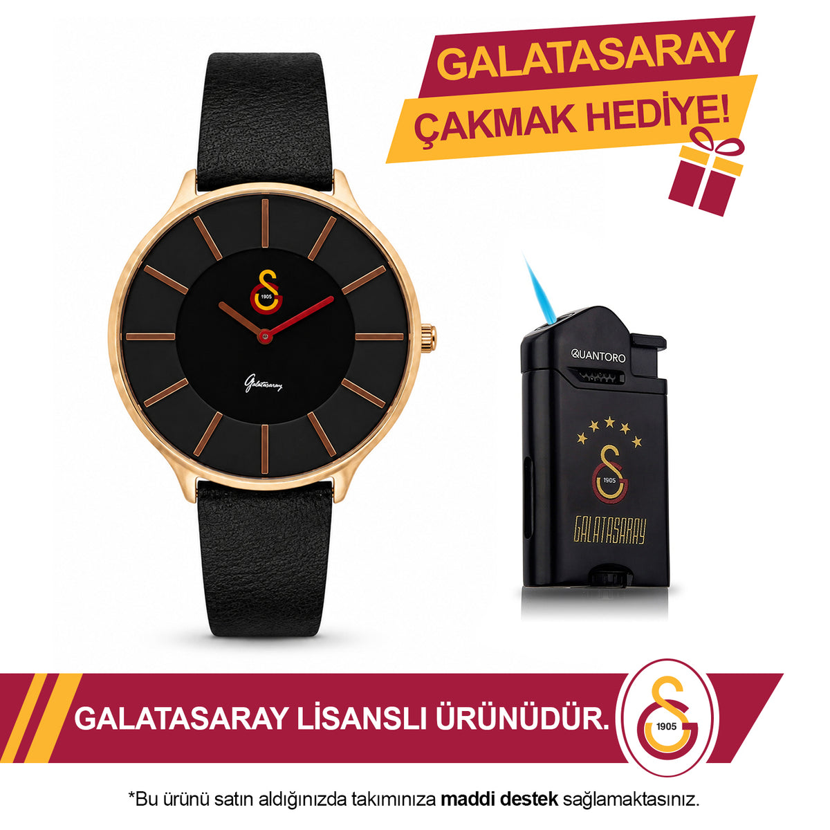 Galatasaray Leather Wristwatch U14252 - GS Keychain Included as a Gift